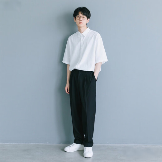 Goku Herrenanzug Shirt Set Teen Kurzarm No-Eisen Drop Top Light-Profic-Style Business Forum Interview Jobsuche weißes Hemd + Schwarze Hosen XL HIGH 170-178cm Gewicht 120-140jin [Jin entspricht 0,5 kg]