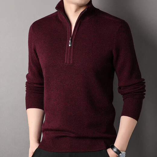 500g thickened 100% pure wool sweater men's zipper half turtleneck sweater new Puyuan sweater sweater top blue gray 3XL 190/125
