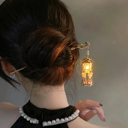 SNQP Mid-Autumn Festival ancient style palace lantern hairpin children's Hanfu hairpin headdress girl's back head rocking plate hairpin tassel hairpin palace lantern white pearls can light up the hairpin one piece