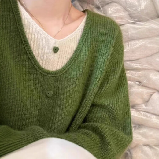 Su Yuwei's design fake two-piece pink knitted sweater for women in autumn Japanese sweet and lazy style inner sweater high-end top Green Follow the store for free shipping insurance S 80-95Jin Jin equals 0.5 kg Follow the store for free shipping insurance
