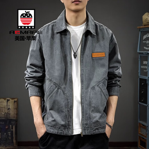 AEMAPE2025 Spring and Autumn New Casual Lapel Jacket Jacket Men's High-end Handsome Men's Detroit Cotton Workwear Top 6085 Dark Gray Regular XL Recommendation 140-160Jin Jin equals 0.5 kg