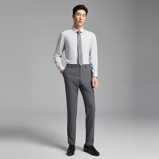 Youngor 2025 new shirt men's wool blended soft, skin-friendly, wrinkle-resistant, warm and comfortable, gray small plaid 42