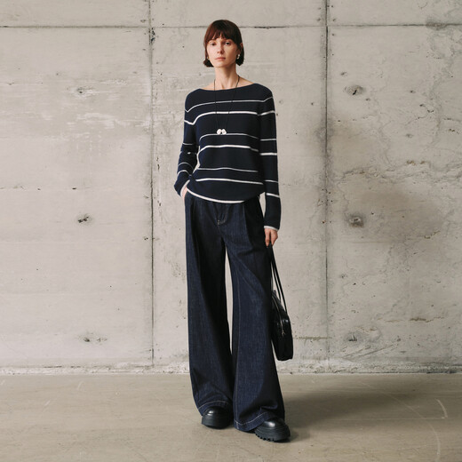Mai Meng MM silk cashmere striped lazy casual sweater sweater top autumn and winter 5GA934761 Navy blue 5GA934762 M