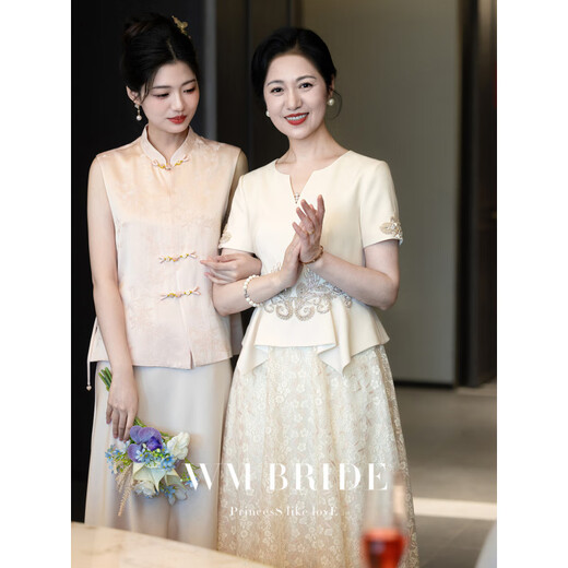 
LISM International first-line brand high-end wedding dress 2025 new young mother-in-law wedding banquet dress fake two-piece dress can be champagne color L