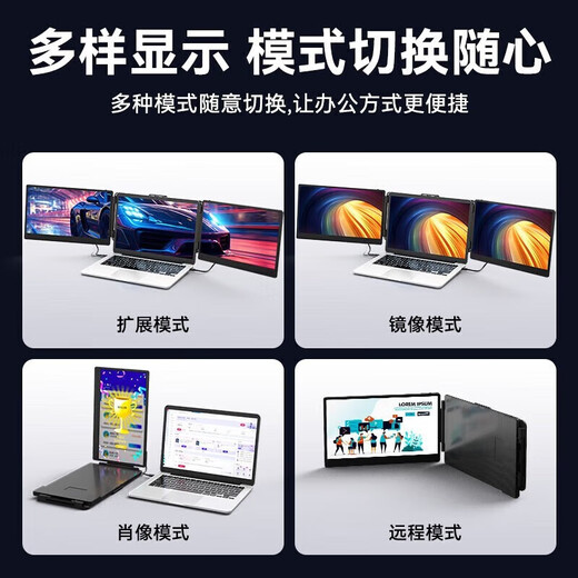 HBOB笔记本便携式显示器外接扩展屏炒股专用电脑多屏一体机14寸15.6寸拓展屏分双屏幕三联折叠副屏 14.0