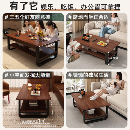 Coffee table for living room, home small apartment table, simple rental house, new simple modern sofa, coffee table table, double layer | smoked black + black frame 120