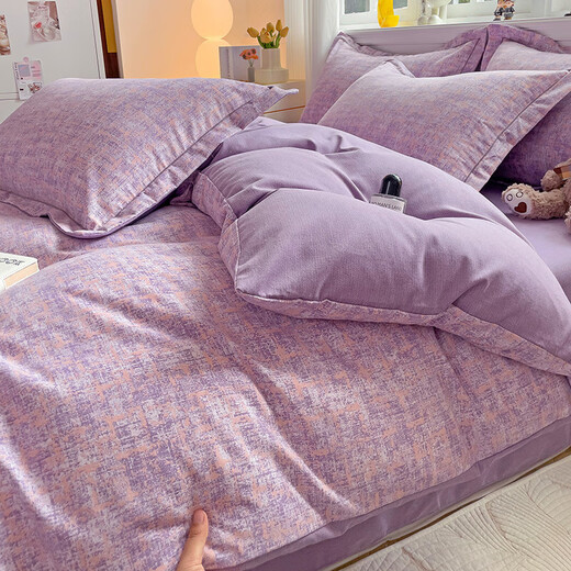 Class A pure cotton four-piece set thickened brushed cotton 100 quilt cover double bed quilt cover autumn and winter bed three-piece set Millai-Purple 100% cotton soft and comfortable bed sheet style 1.8 four-piece set-quilt cover 200x230