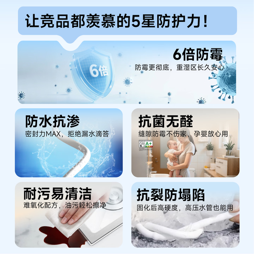 Nippon Paint plastic steel mud 6 times mildew resistant, yellowing resistant, waterproof kitchen bathroom caulking glue sealing glass glue white 200g