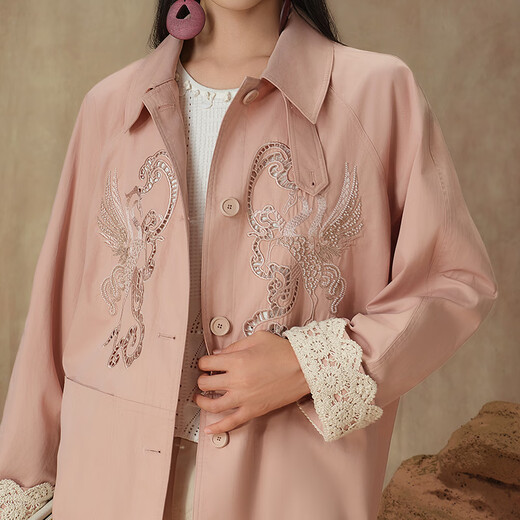 
Yun Simu Xiang Ysimo-X Modern Chinese Style 2025 Early Autumn Embroidery Hollow Medium-Length Loose Wind Coat Women 13540 Pink M
