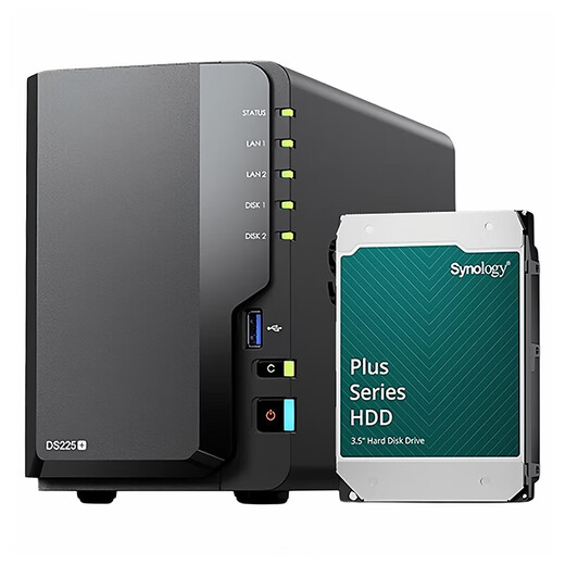 Synology DS225+ quad-core Intel CPU 2-bay NAS network storage server enterprise LAN team office private cloud file sharing data backup DS225+ upgrade 6GB (2GB+4GB original memory) with Synology original hard drive 4T 1 piece 4TB package