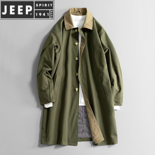 JEEP SPIRIT Workwear Military Green Balmakken Mid-Length Windbreaker Men's Spring and Autumn Loose Casual Plus Size Fat Man Jacket Military Green 6XL 220-240Jin Jin is equal to 0.5 kg