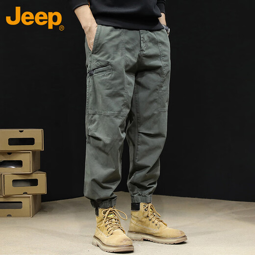 Jeep (Jeep) Pantalones de trabajo para hombres en primavera y otoño Pantalones sueltos Pantalones casuales para pantalones de algodón de moda de los hombres Militar Green XL