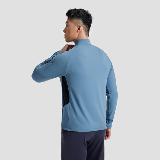 SOSOLEMON autumn and winter running sweatshirt half-zip cycling fitness running tennis moisture-wicking sports long-sleeved quick-drying t-shirt fog blue L