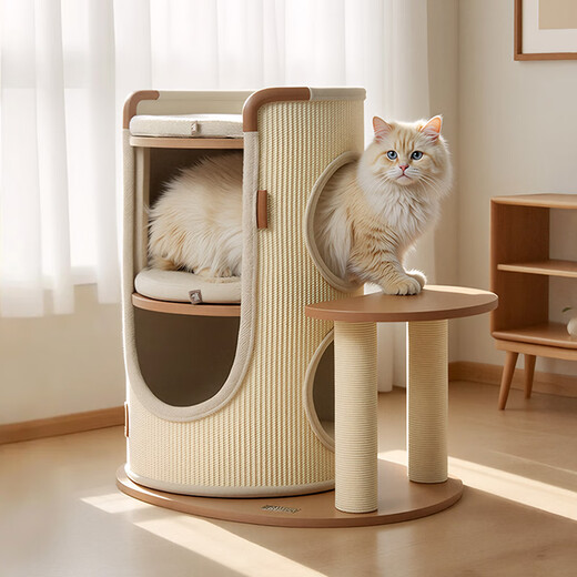 华元宠具（hoopet）冬季保暖猫抓桶单层跳台款猫咪剑麻桶小户型猫爬架多猫猫窝猫抓桶