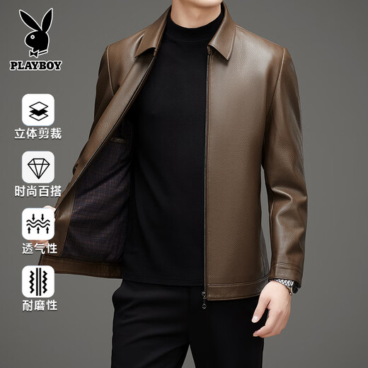 Playboy Men's PU Leather Jacket 2026 Spring and Autumn New Lapel Leather Jacket Business Casual Jacket Top Men's Black Imitation Leather Jacket 4XL