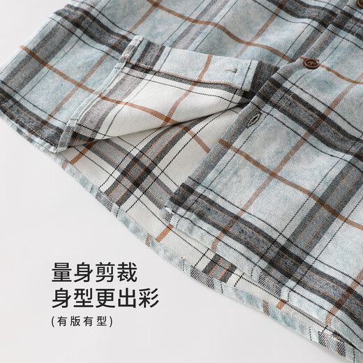 25 years of contrasting plaid loose shirt for boys in spring and autumn, versatile classic casual and comfortable top for older children, blue gray 130