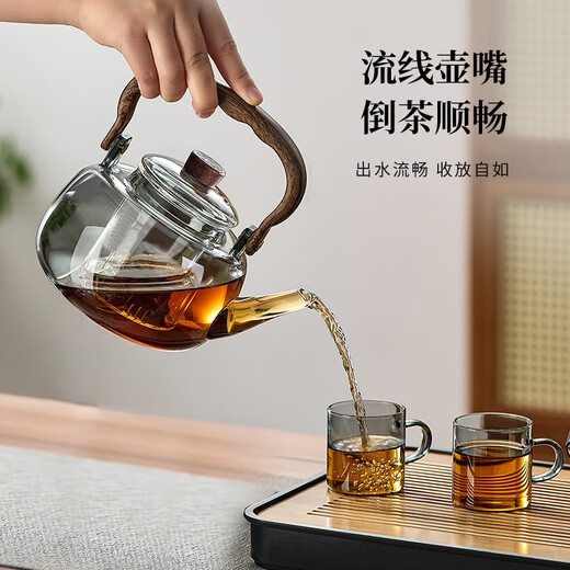 Yipottea 2025 new style teapot electric ceramic stove teapot small kettle teapot health pot set 25 years new style 1500w wood grain stove + 1.1L black pot
