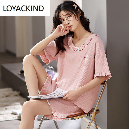 LOYACKIND Pyjamas für Damen, Sommer, Baumwolle, dünn, niedlich, koreanischer Stil, Student, kurzärmelig, Zweierpack, Frühling und Herbst, lockere Sommer-Hauskleidung, Kastanienbraun GXT6636 Bildfarbe 3XL (empfohlen 145–155 Jin Jin entspricht 0,5 kg)