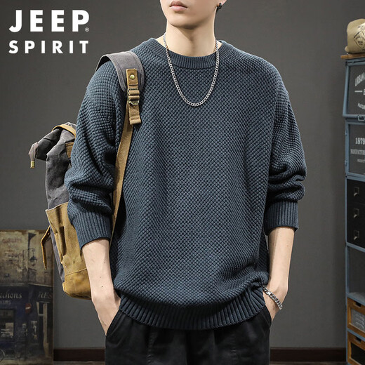 JEEP SPIRIT Jeep retro thick-knit sweater men's autumn and winter casual sweater men's base sweater dark gray XL
