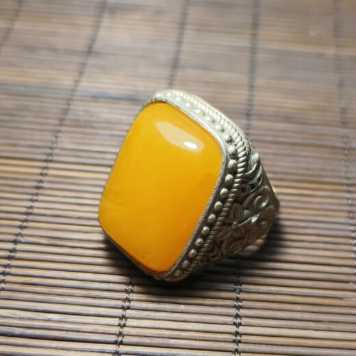 Ruoximeng antique antique Qing Dynasty style chicken fat yellow beeswax ring ring old silver inlaid open silver ring pure silver ring ring antique antique Qing Dynasty style chicken fat yellow beeswax ring face