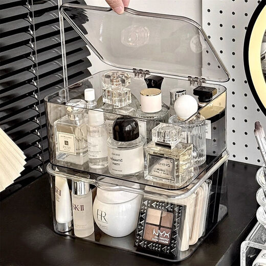 Transparent lidded mask box pill box miscellaneous box desktop acrylic dustproof household dormitory large capacity covered transparent mask storage box (pack of two) 19*14*7cm