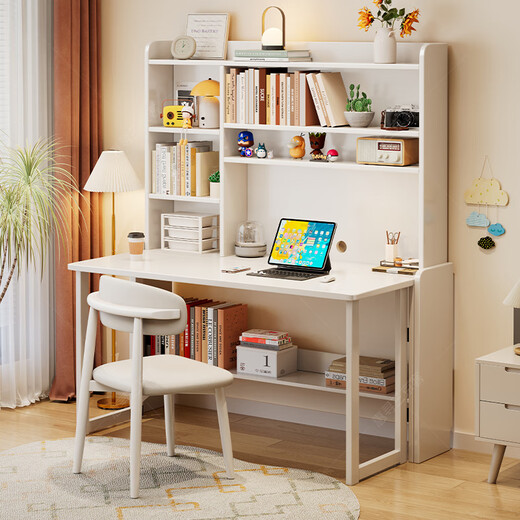 Huixun solid wood folding desk bookshelf integrated table bedroom conjoined computer table student home retractable children's study table walnut color #folding desk + bookshelf 80cm*60cm*75cm total height 175cm