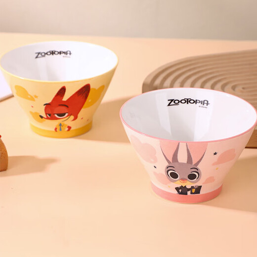 Disney children's cartoon bowl Judy Nick Crazy Zootopia new underglaze color rice bowl noodle bowl large capacity bowl Nick hat bowl single