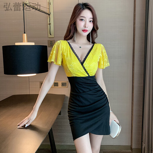 Jie yintong deep v sexy женское ночное платье ночного клуба Slim и Slim ship короткая юбка ночная сцена.