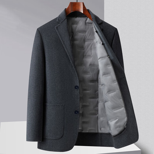 ROMON Double-sided Cashmere Coat Men's Autumn and Winter Wool Woolen Jacket Men's Suit Removable Down Liner Suit Gray Brown Upgraded Removable Liner 6XL 200 Recommended 180-195 Jin Jin equals 0.5 kg
