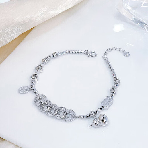 Lao Fengxiang Platinum Five Emperors Coin Bundi Beads Bracelet Women's Platinum Jewelry Platinum Approximately 13.25g/Platinum Five Emperors Coins Bundi Beads Bracelet