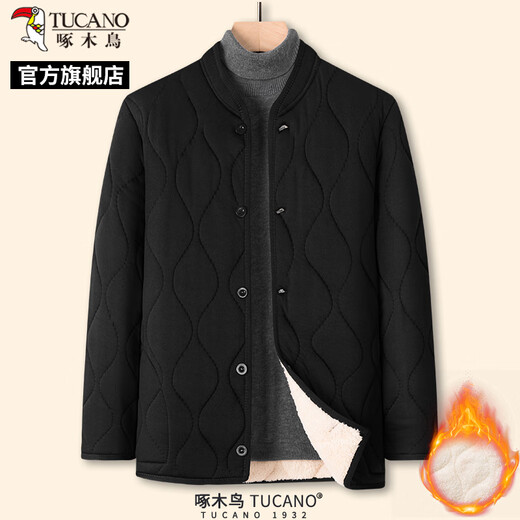 Woodpecker winter men's new alpaca fleece cotton jacket for middle-aged and elderly warm jacket dad's inner small cotton jacket C black XL suitable for 120-140Jin Jin equals 0.5 kg