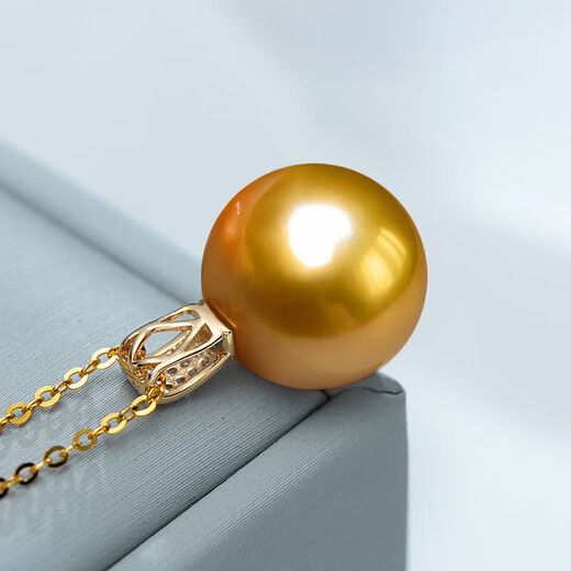 Xingu Selected Rich Gold 14K Gold Ocean Gold Bead Pearl Pendant Single Women's Seawater Pearl Necklace Clavicle Chain A Grade/Slightly Flawed Rich Gold 13-14mm +18K Gold Chain