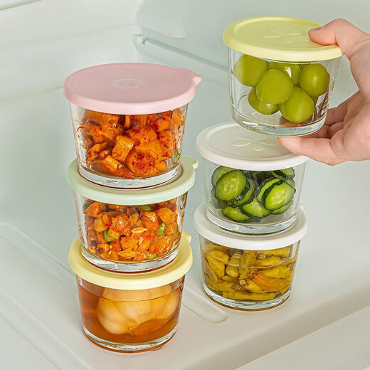 Pickle bowl, glass sealed jar, thickened pickle storage box, refrigerator preservation jar, side dish pickle jar, packaging box, four random packs, 4 pcs 180ml