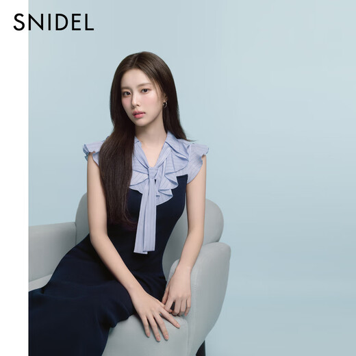 Snidel2025 Automne et hiver Nouveau produit Tempérament Collier de feuilles Lotus Small Fly Sleeve Bo Spiet Robe Swno254193 Grey One Size (F)