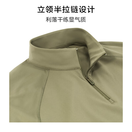 布先生MrBu布先生立领半拉炼磨毛长袖T恤2025秋新款纯色上衣男BT16861 麦秸绿 S __165