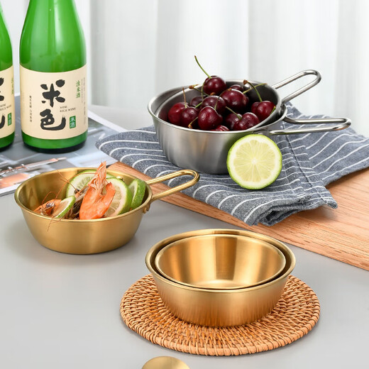 304 stainless steel Korean rice wine bowl, rice bowl, rice wine bowl with handle, special hot and cold wine bowl for restaurants, cooking bowl 304 rice wine bowl - with single handle - gold 13CM