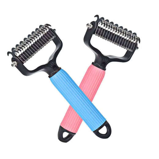 New pet supplies pet knotting comb, combing and hair removal comb, grooming comb double-sided stainless steel knotting comb, upgraded large knotting comb, pink, no Specifications