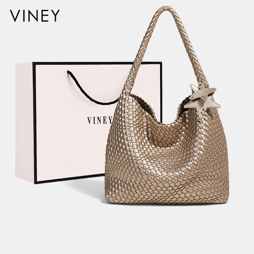 
viney braided bag women's bag large capacity tote bag shoulder bag birthday gift for girlfriend wife [champagne color] high-end practical underarm bag fashion brand commuting versatile casual handbag