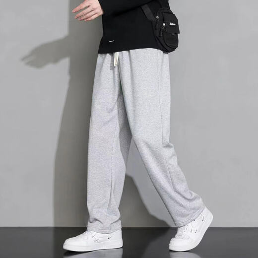 Liyang Autumn 2025 New Straight Leg Loose Sweatpants Men's Korean Fashion Sports Pants Simple Versatile Drape Casual Pants Plus Velvet Style Straight Leg Black 2XL (Suitable for 130-145 Jin Jin equals 0.5 kg)