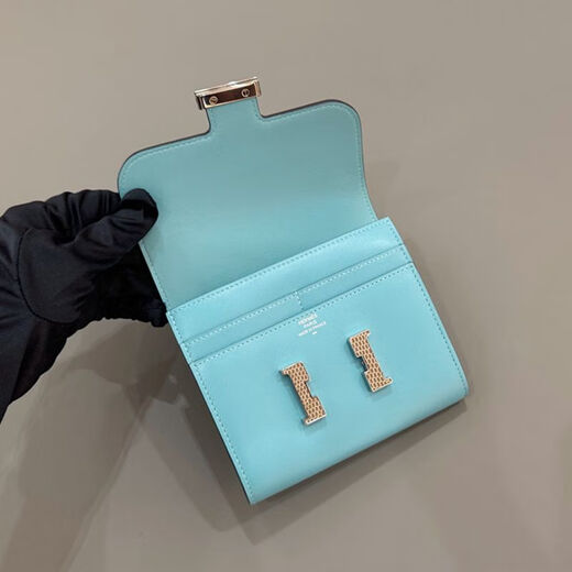 Gebrauchte 99 neue Hermes (HERMES) Constance Kangkang kurze Brieftasche Macaron Tadelakt Eidechsenschnalle T-gravierte Zubehörbox