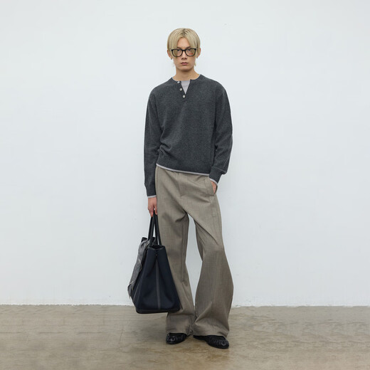 TERRAINCOGNITA 25AW fake two-piece wool sweater Henry collar blended sweater high quality commuting versatile Nico same style gray S