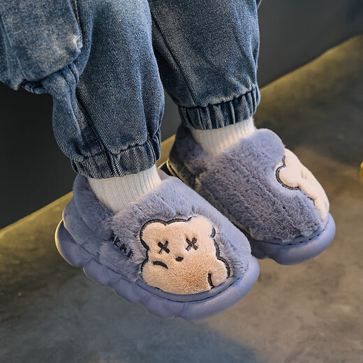 Children's cotton slippers for boys winter cartoon cute non-slip indoor home soft bottom parent-child baby slippers upgraded version of environmentally friendly material khaki slippers 12 24/25 size (shoe length 15CM suitable for feet 14