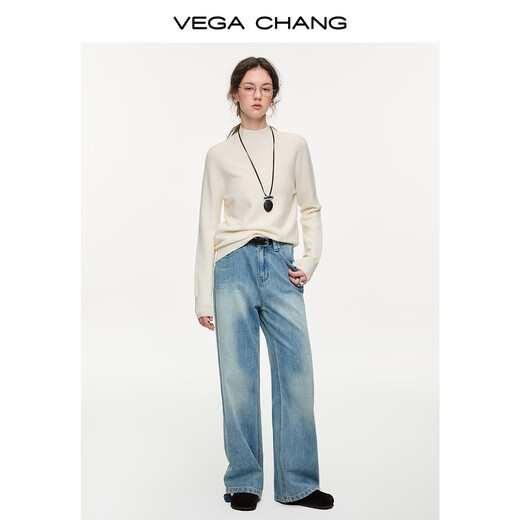 VEGA CHANG soft collar multi-color half turtleneck sweater for women 2025 new winter simple versatile bottoming shirt almond white one size