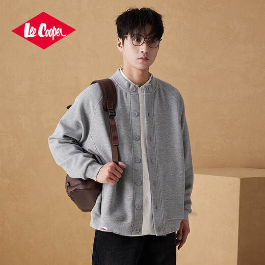 Lee Cooper Meng Ziyi endorses waffle heavy cardigan jacket men's autumn and winter new Henry collar loose casual jacket coat gray XL