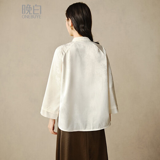 Late white off-size clearance 2025 autumn fashionable light Chinese shirt casual national style light mature jacquard shirt for women apricot L