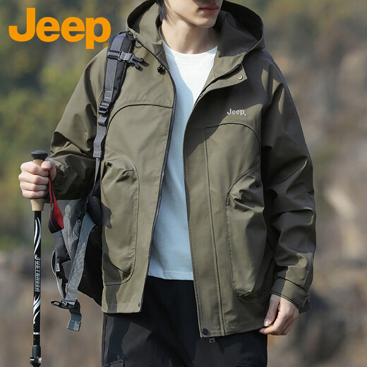 Jeep (JEEP) Jacket Men's Spring and Autumn Loose Hooded Jacket Men's Versatile Workwear Top Assault Mountaineering Jacket Army Green 2XL
