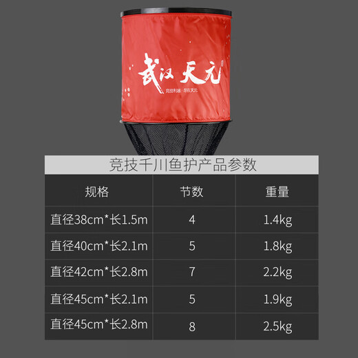 Tianyuan Wuhan Athletic Qianchuan Fish Protector red and black rubberized quick-drying anti-hanging fishing net fish bag fish net bag fishing protector 150cm 1.5m Athletic Qianchuan Fish Protector 38*