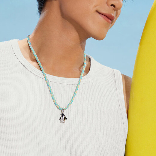 Lukfook Jewelry Platinum Pendant Gilt Ocean Penguin Colorful Brushed Platinum 950 Men's and Women's Color Rope Pendant Gold Weight Approximately 7.26 Grams