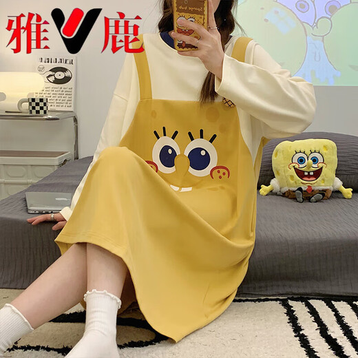 Yalu Breast Pad Nightkide Frauen reine Baumwolle Langarm süße Prinzessinstil Internet Berühmtheit großer Sicht Pyjama LOSS 2025 Neuer Frühling und Herbst CK-16863 2xl [brustloses Pad]