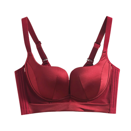 Victoria's style red underwear with a feminine feel and deep V. Small breasts are pushed together to show the size of the secondary breasts. Wedding bridal bra set Lucky Red (single piece) S (75/34AB full cup)